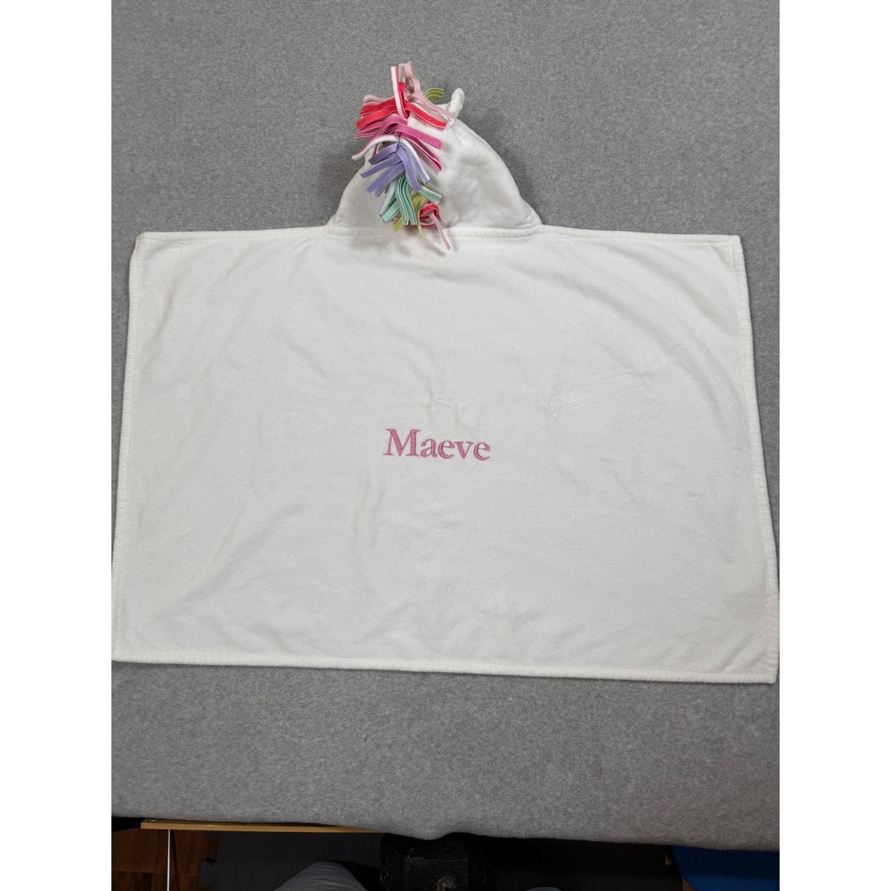 Pottery Barn Kids Unicorn Hooded Towel White Cotton Maeve Personalized 23x34